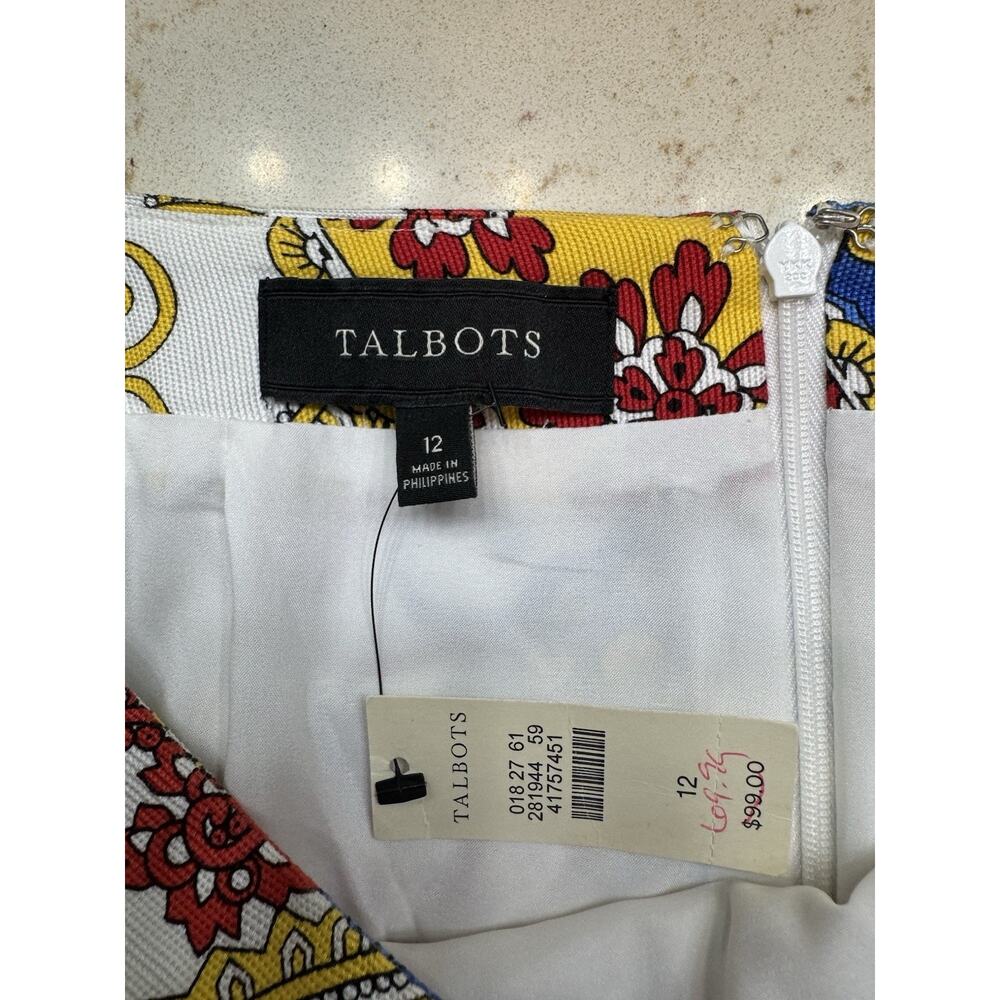 Talbots Size 12 Pencil Skirt Red Blue Yellow Paisley Back Zip Lined New - Picture 3 of 10